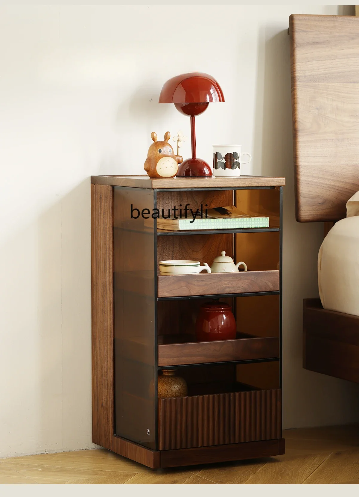 North American black walnut tea cabinet solid wood mobile tea table side cabinet display cabinet storage