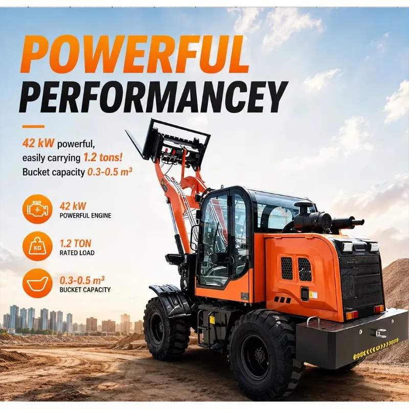 Customized High Quality Garden 1.2ton 1200kg Front End Wheel Loader Agriculture Construction Farm Wheel Drive Mini Loader