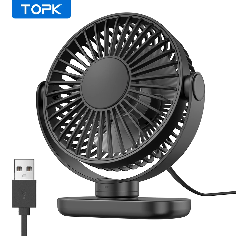 TOPK Mini Portable Handheld Fan USB Rechargeable 3 Speeds Ultra Quiet Long Lasting Desk Fan with Base for Home Office Camping