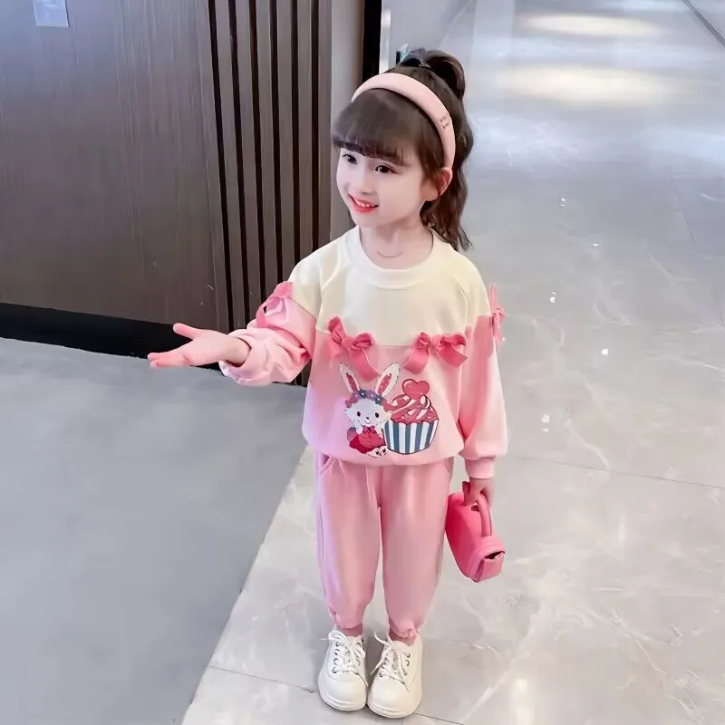 

Baby Girls' Sweater Set Spring and Autumn New Korean Edition Children's Sportswear Two Piece Kids Top+Pants Set