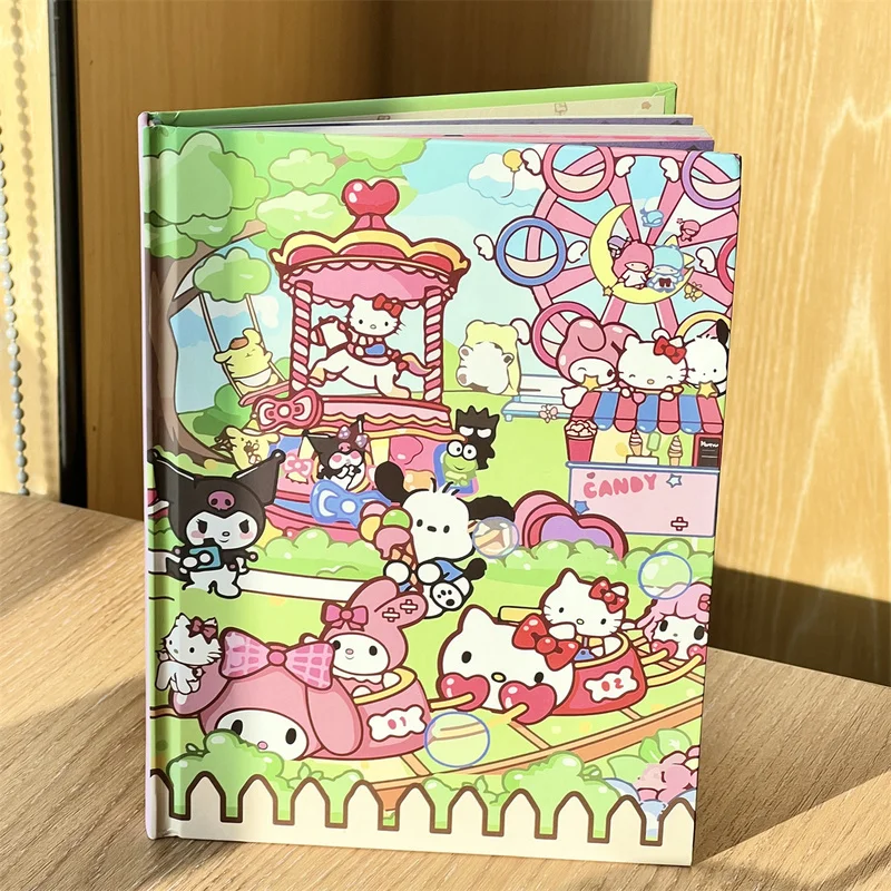 Notebook cangkang keras Anime Miniso Sanrio Hellokitty A5 Notebook warna halaman dalam Diary Draft Notepad alat tulis siswa