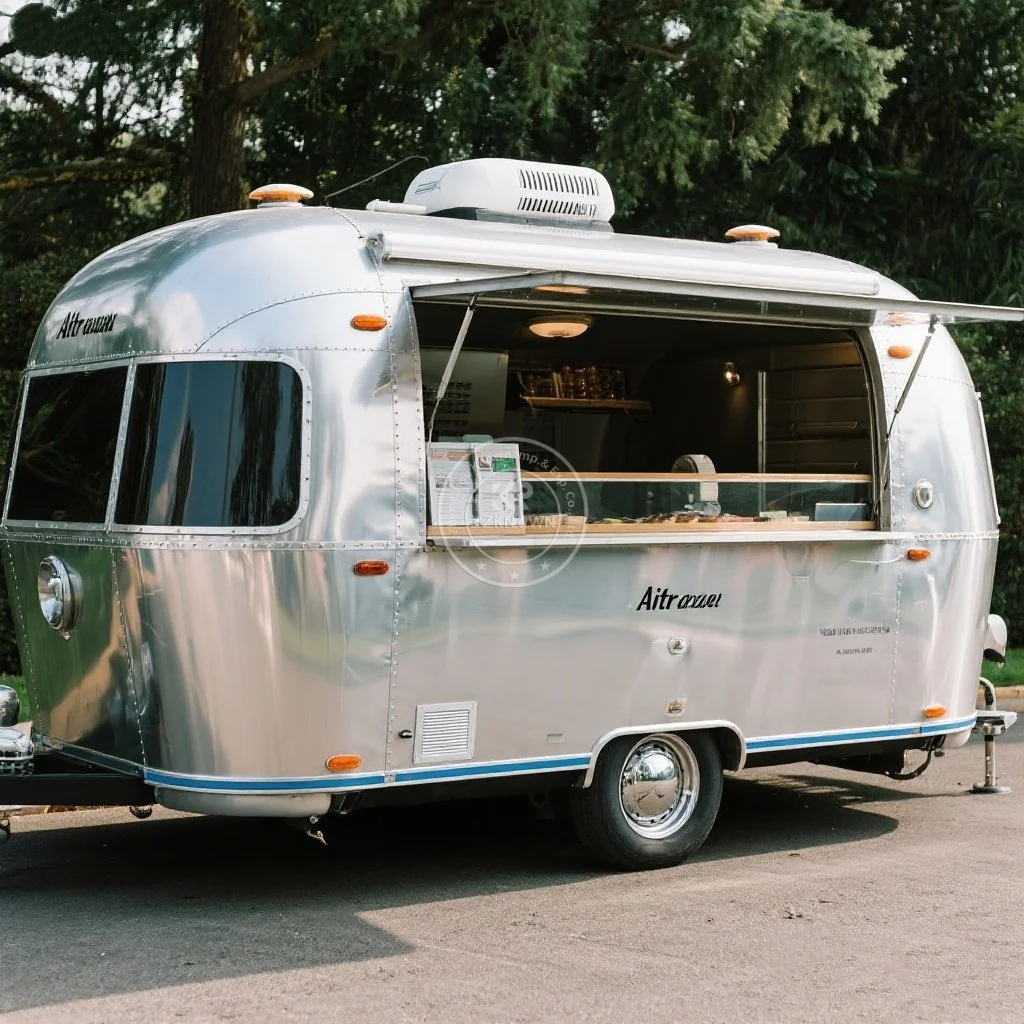 

Stainless Steel Air Stream Food Cart Hot Dog Van Sale Popcorn Snacks Ice Cream Trailer Food Truck Mobile Kitchen Fully Equipped