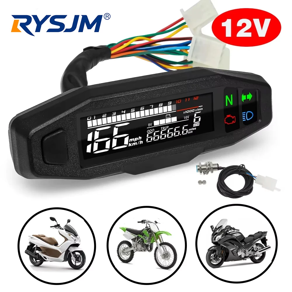 Painel de Instrumentos Digital Universal para Motocicleta com Velocímetro, Medidor de Óleo, Tacômetro, Odômetro e Indicador de Luz de Seta com Conjunto de Sensores
