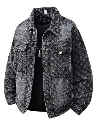 Fashion High-end Jacquard Design Men's Clothing Retro Streetwear Stylish and Casual Single Breasted Vintage Denim Jacket