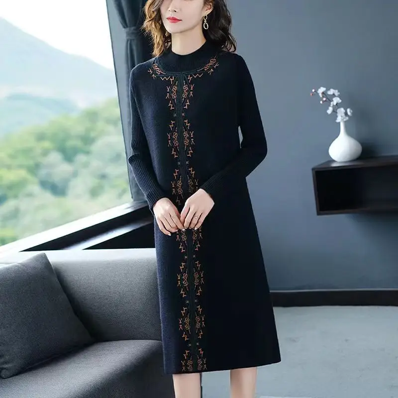 Korean Retro Versatile Knitted Dress Women's Autumn/Winter Warm Cashmere Bottom Skirt 2023 New Loose Tight Vacation Party Vestid