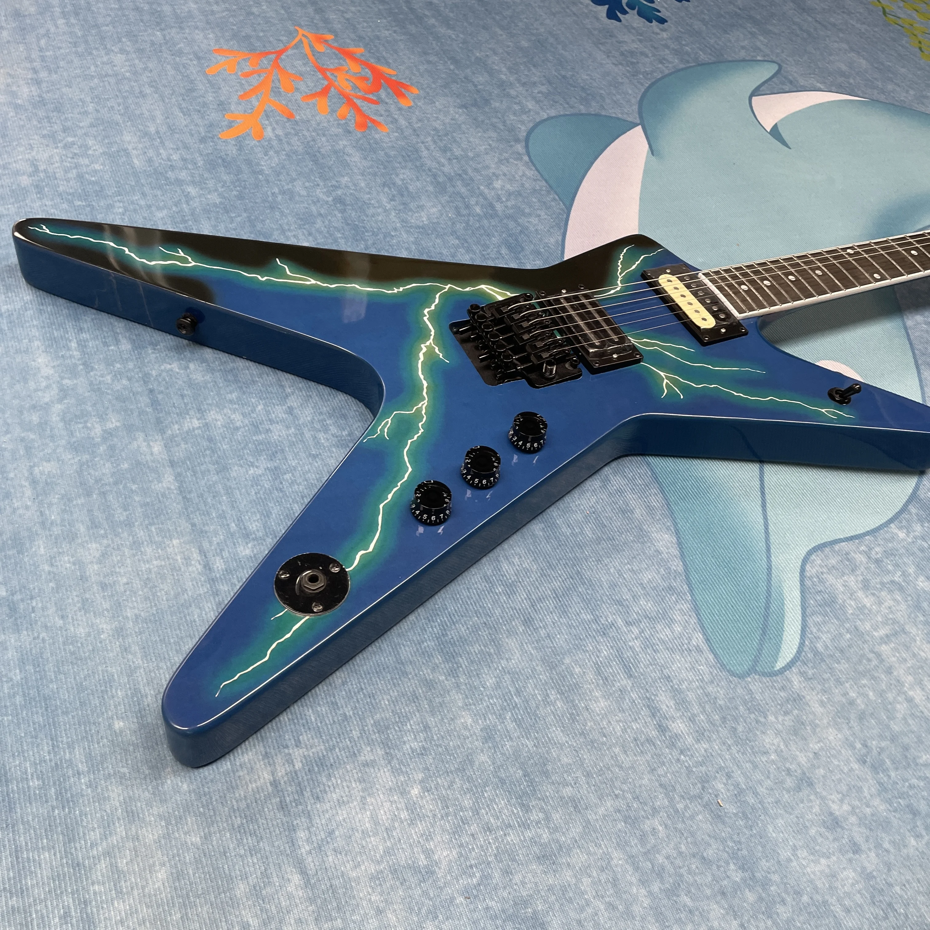 Blue electric guitar, double-coil pickup multi-knob volume control electric guitars, stage performance electric guitarra view 5