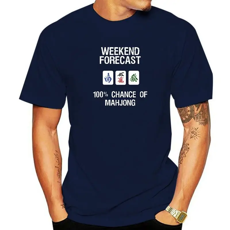 Funny Weekend Forecast Mahjong Player High Quality Cotton Adult Unisex Tees for Men Normal Graphic T Shirts Printed on Holiday