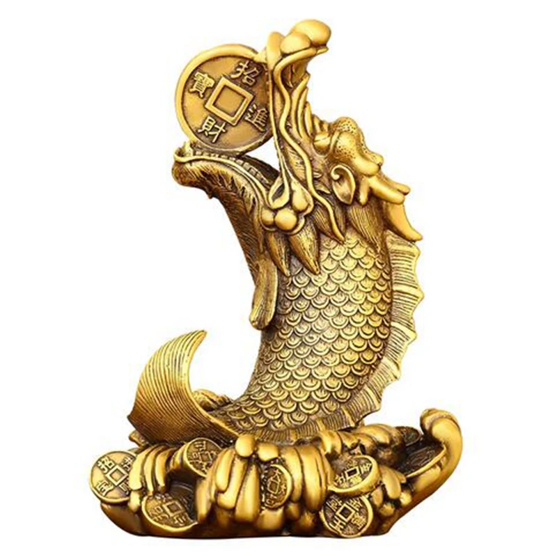 Pure copper dragon head fish ornaments, dragon fish, turtle fish, annual surplus, copper carp, home and living room decorations