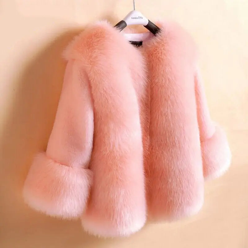 Girls Faux Fur Coat 2022 New Solid Color Temperament Fashion Children Coat Baby Princess Padded Coat Kids Jackets for Girls