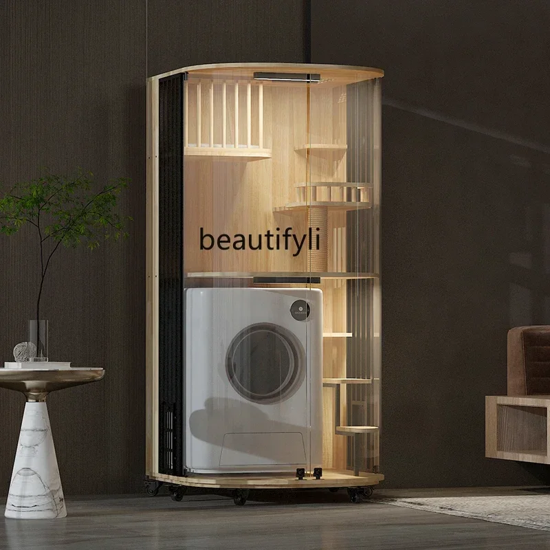 

New panoramic cat villa household breathable large curved door solid wood cat house automatic cat toilet