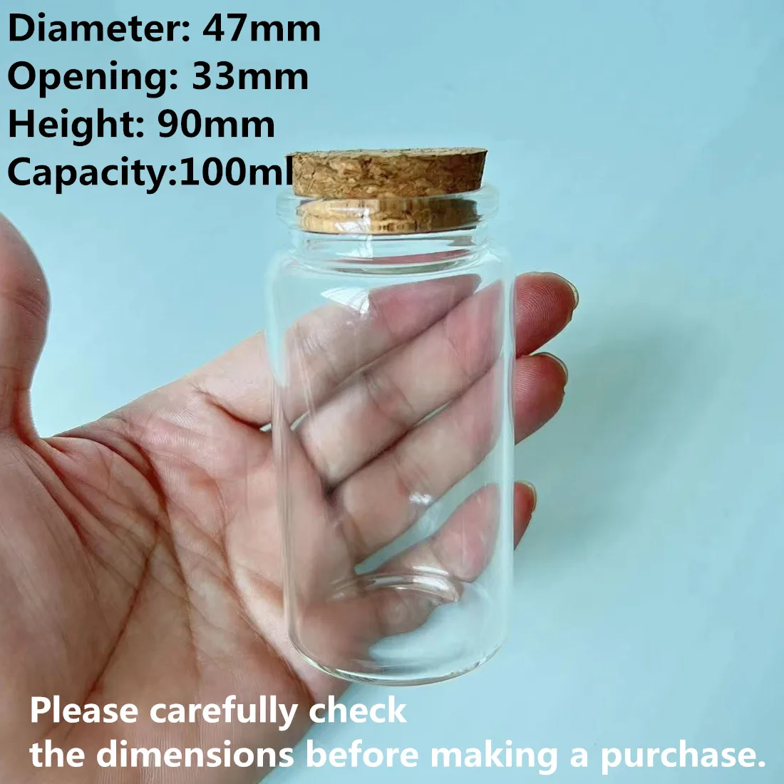 

33*47*90mm 100ml Glass Bottles Cork Stopper Spicy Storage Jar Bottle Containers Glass spice candy Jars Vials DIY Craft