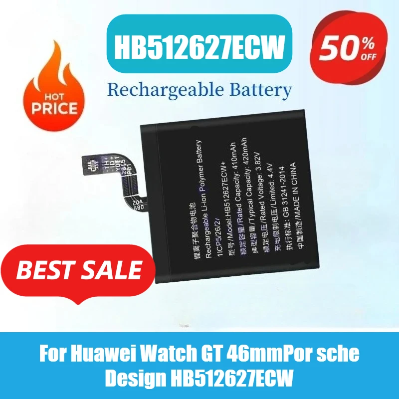 

New High Quality 3.82V 420mAh Watch Battery For Huawei Watch GT 46mm Porsche Design HB512627ECW Rechargeable Battery