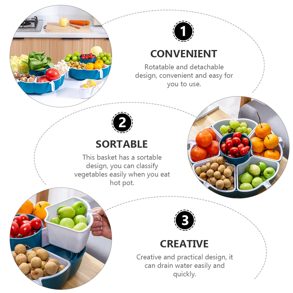 

Rotatable Drain Basket Food Storage Holder Hot Pot Assortment Container Plastic Vegetable Fruit Basket Environmentally Friendly
