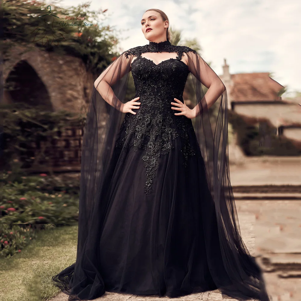 Sparkly Black Wedding Dresses Plus Size High Neck Sleeveless A-Line Bride Gowns Sequin Bead Lace-up Sweep Train Robe De Mariee