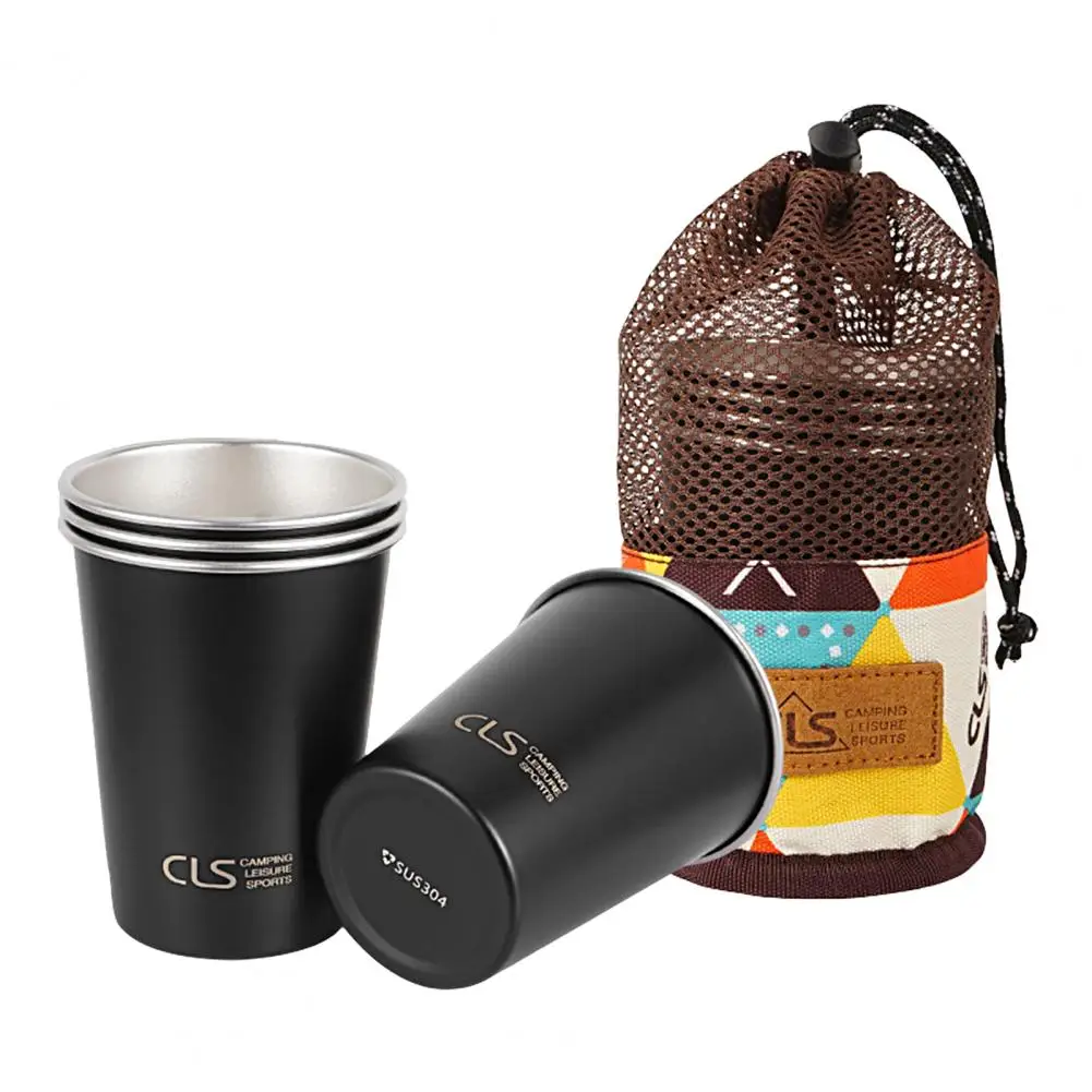 

4Pcs/Set 350ml Camping Cup 304 Stainless Steel Portable with Storage Bag Picnic BBQ Tea Coffee Beer Mug Outdoor Travel Hike Cup