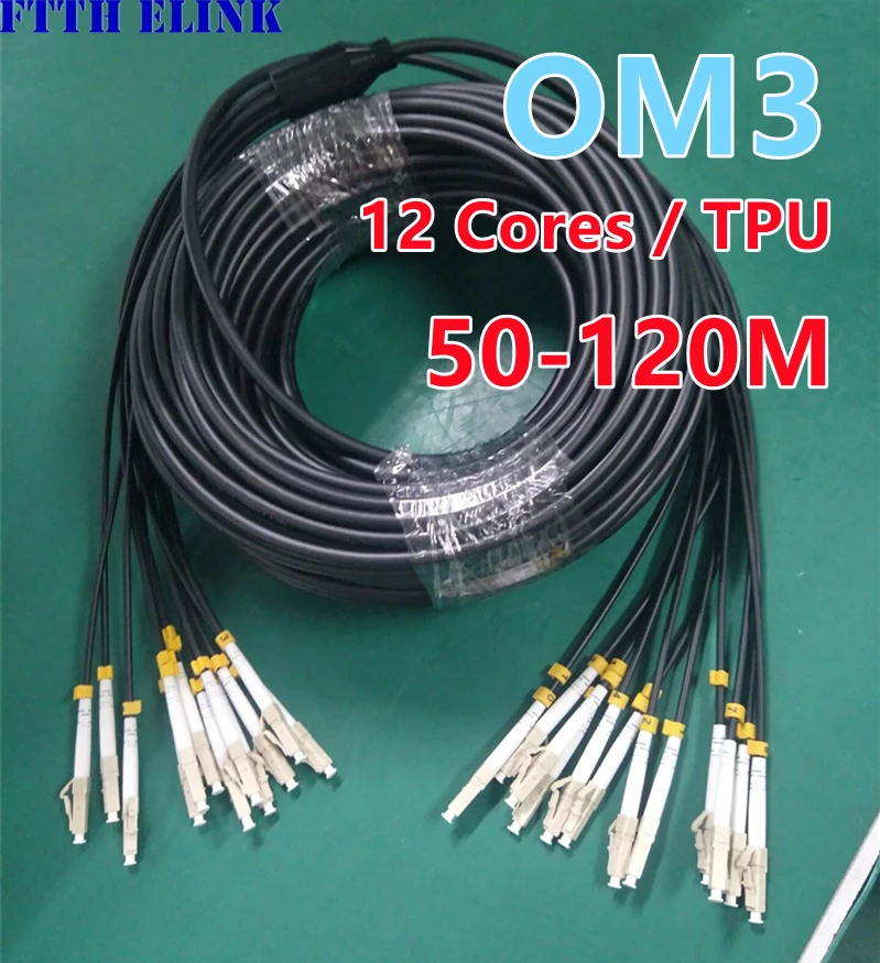 

12 cores OM3 TPU Armored patchcord 50m60m70m80m100m120m 12C SC LC FC ST APC Multimode 12 fibers optical fibre jumper outdoor