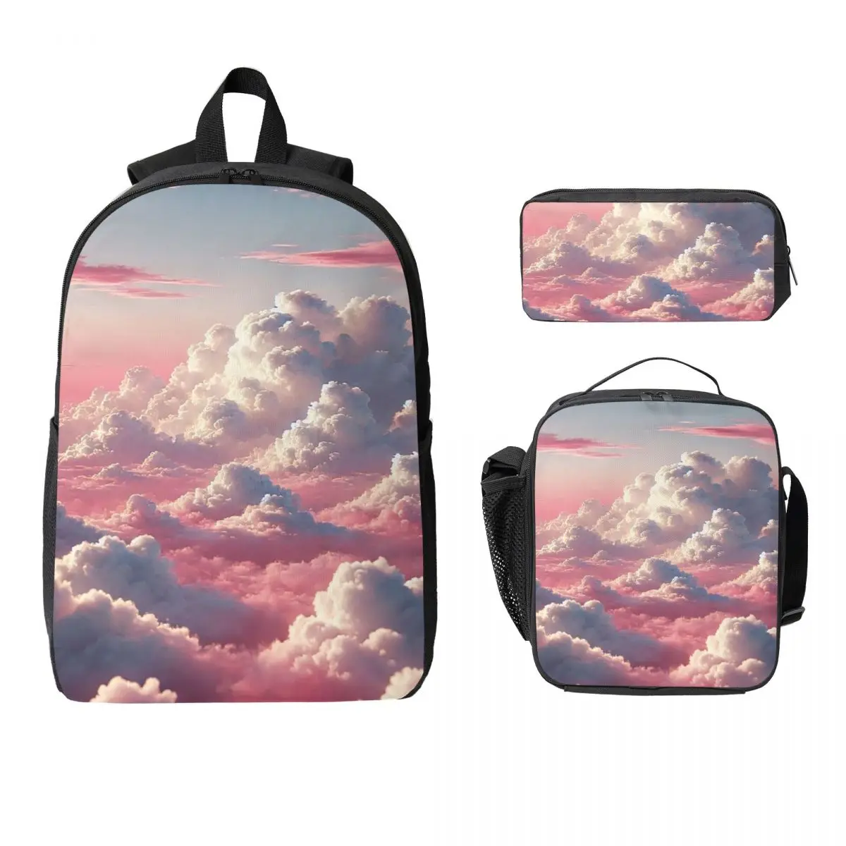 

Pink Clouds Sky Large Sunset Glow Backpack Student BookBag School Bag Computer Shoulder Bags 3ps Insulated Lunch Bag Pencil Case