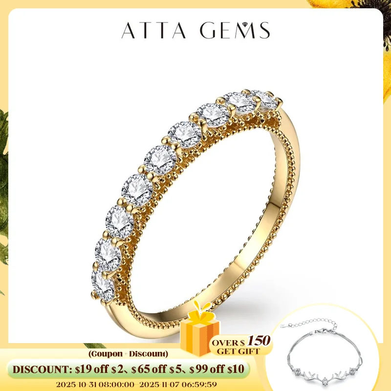 

ATTAGEMS Luxury Round Cut 2.5mm Moissanite Ring for Women Solid 18K 14K 10K Yellow Gold Ring Engegament Wedding Band Fine Party