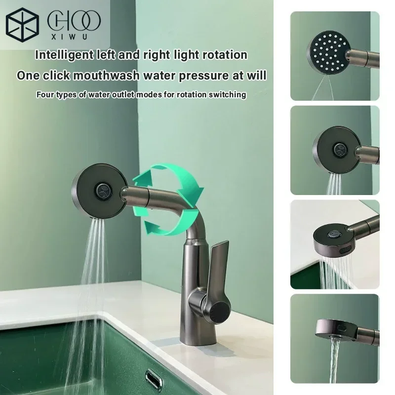 CHOOXIWU 360° Degree Rotation Bathroom Sink Faucet with Lift up down Stream Sprayer Hot Cold Water Mixer Wash Tap for Kitchen