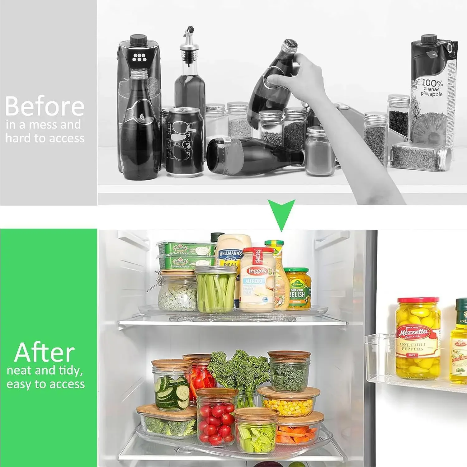 Turntable Organizer Tray for Refrigerator 360 Rotatable Rectangle Storage Rack Saving Space Turntable Rack for Kitchen Cabinet