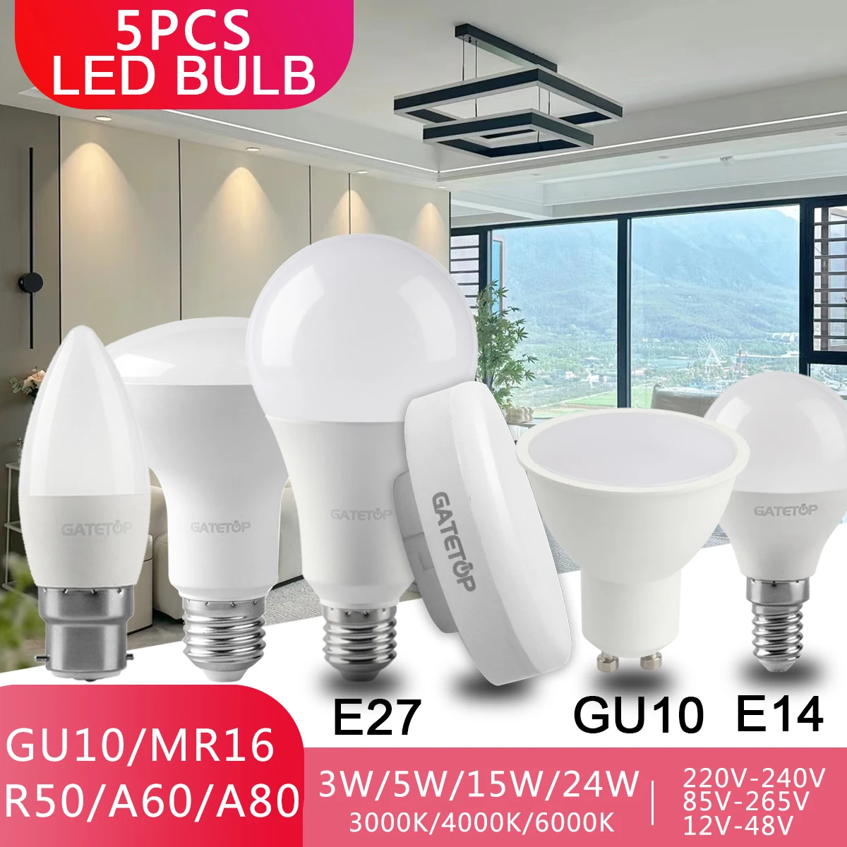 

5PCS LED Bulb E27 E14 B22 AC220-240V 5W 9W 18W 24W Energy Saving LED Bulbs GU10 Lighting LED Bombilla Living Room Home Lampada