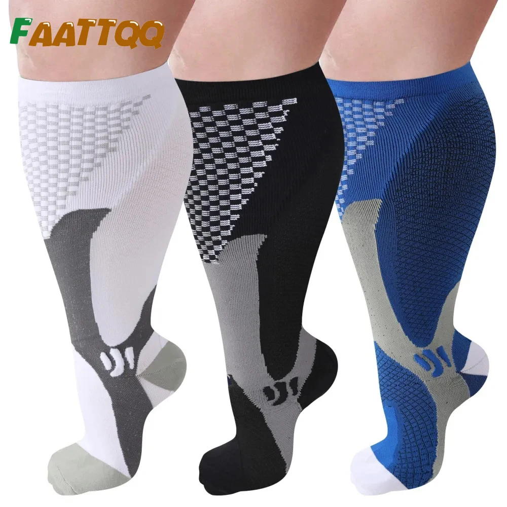 FAATTQQ 1Pair Plus Size Compression Ssocks Wide Calf Women Men Knee High 20-30 mmhg Circulation for Swelling 2XL-7XL