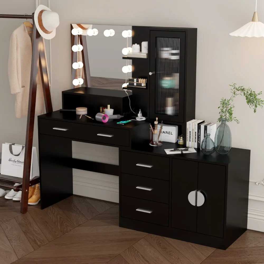 Meja Rias dengan Cermin LED dan Laci serta Stopkontak