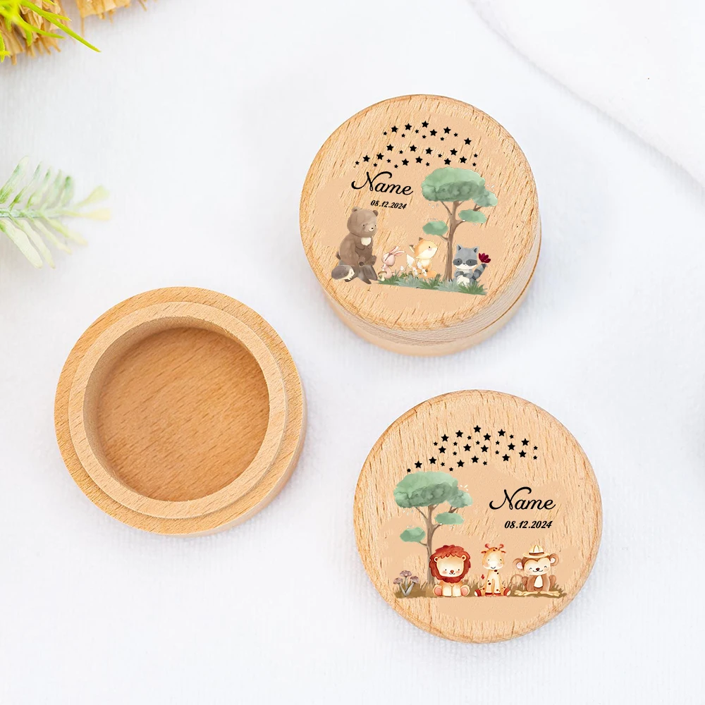 

Personalised Baby Tooth Box Keepsake Teeth Umbilical Curl Hair Wooded Collect Boxes Infant Shower Gift