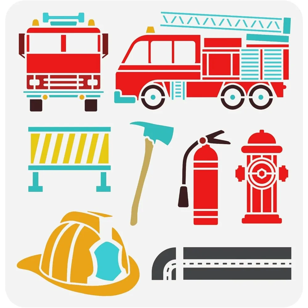 

Fire Truck Stencil 11.8x11.8inch Reusable Firefighting Equipment Painting Template Fire Hydrant Barrier Tape