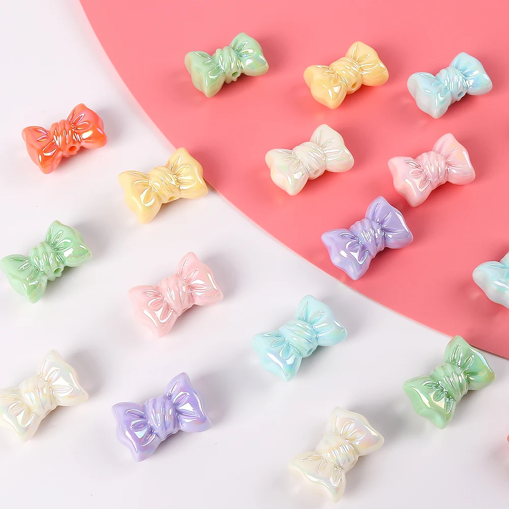 10pcs AB Candy Color Candy Bow Shaped Beads Acrylic Crystal Jewelry Handmade DIY Phone Chain Making Material Accessories