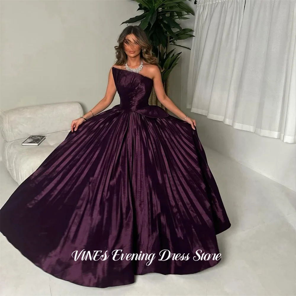 

VINES Deep Plum Evening Dress Strapless Formal Gown A Line Sleeveless Night Dresses with Puffy Pleated Prom Dresses Customized