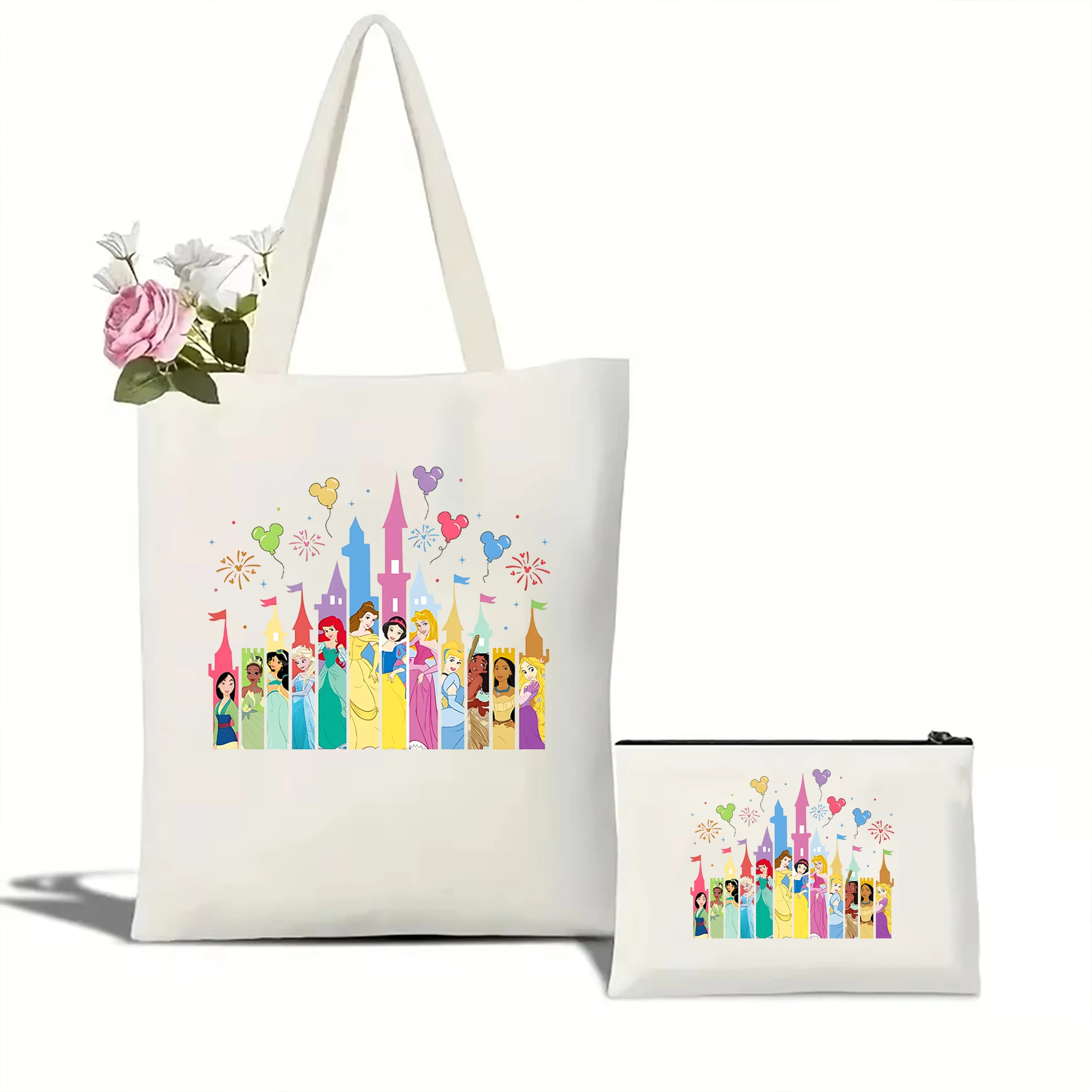 Disney Princess Castle Canvas Bag Disney Vacation Women's Portable Shoulder Bag Princesses Squad tote bag Disney Girl Trip Gift