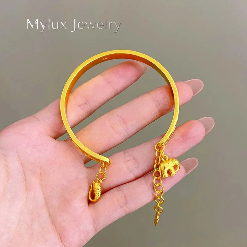 Mylux Jewelry Light luxury 9999 24K real gold baby elephant bracelet with adjustable opening and high-end feeling Chinese style
