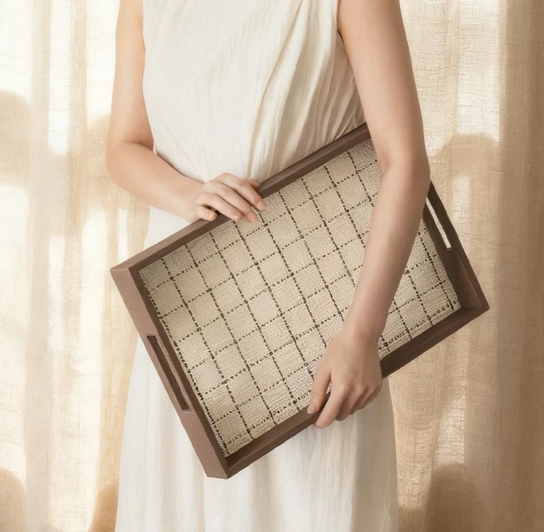 Modern High-end Plaid Fabric Storage Tray, Light Luxury Soft Decoration Ornaments