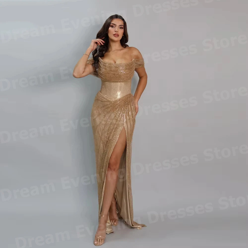 فساتين سهرة حورية البحر متألقة مكشوفة الكتف للسيدات مخصصة من Vestidos Para Mujer فساتين حفلات بفتحة جانبية رداء De Soirée