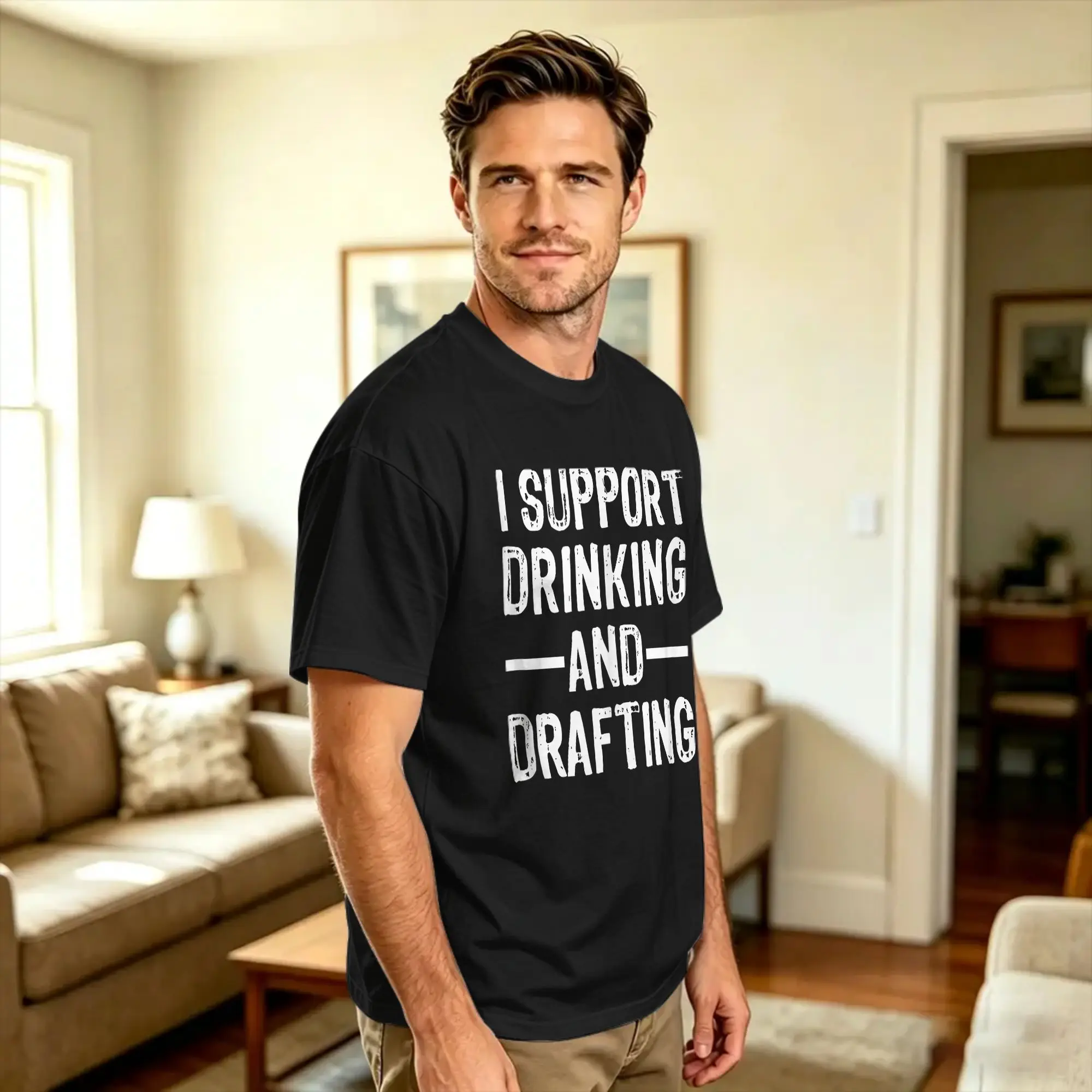Casual T-Shirt Summer I Support Drinking and Drafting Fantasy Football Player Hip Hop T-Shirts  100 Cotton Tshirt for Man