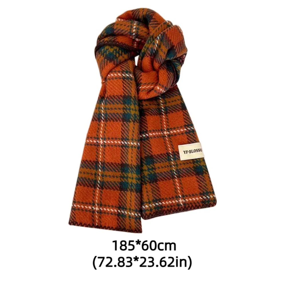 Bufanda a cuadros roja de felpa Simple, bufandas gruesas de lana de Cachemira, chal largo cálido a prueba de viento para mujer