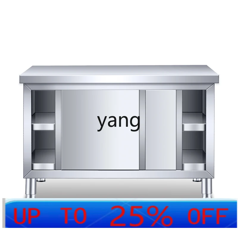 

LTT extra thick stainless steel workbench kitchen locker cutting table with sliding door chopping board commercial