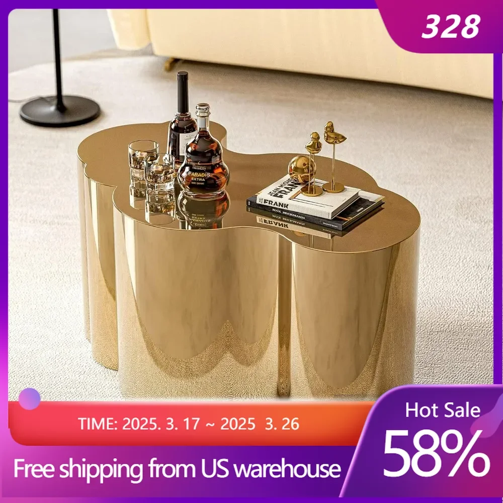 Modern Gold Stainless Coffee Table, Stainless Steel,Small Cloud Fashion Design Accent Table End Table for Living Room Bedroom