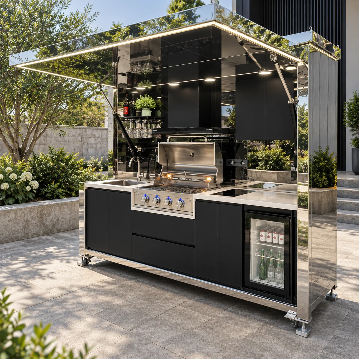 Rear Yard Oriented Solid Build Outdoor Kitchen Cooking Platform For Coastal Manor Outdoor Kitchen