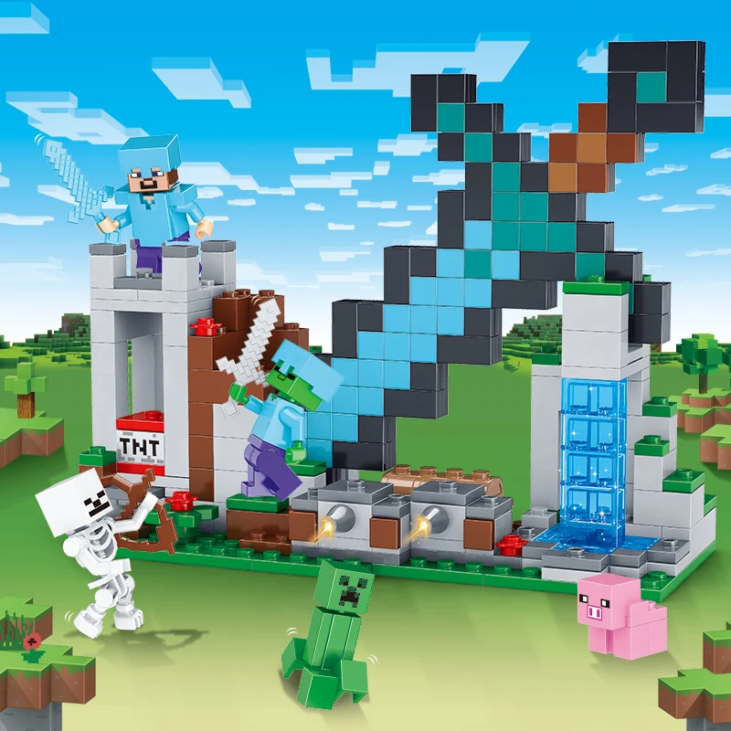 

Blue sword (with multiple figurines included), children's educational building blocks toy, Christmas gift, birthday gift