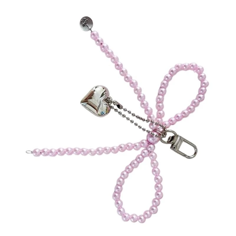 N0PE Handmade Sweetheart Pearls Keyring with Bowknot Women's Backpack Ornament Gift