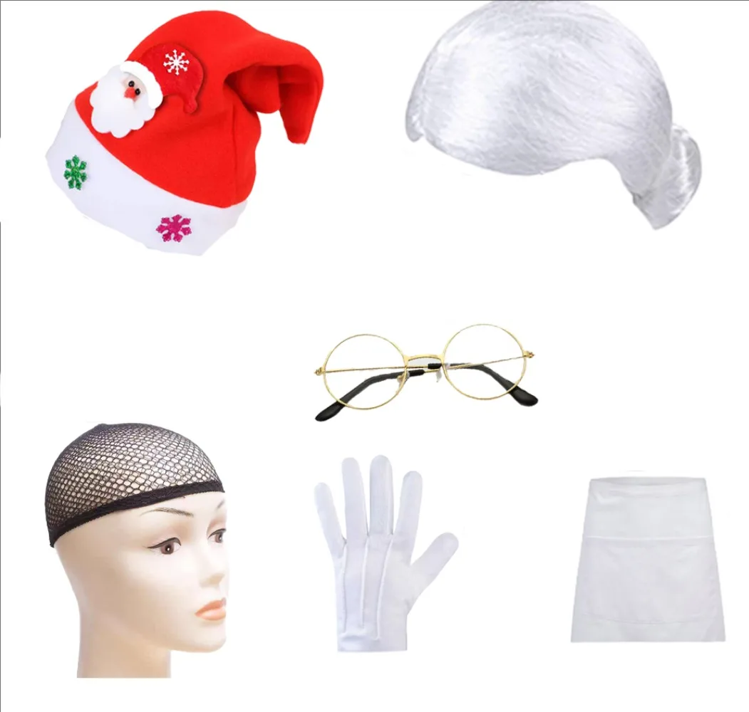 

Набор ролевых резинок PESENAR на рождественскую тематику (включая рождественскую шапку, белый парик, очки, перчатки, фартук и т. д.)