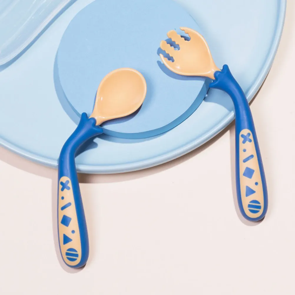 

1Set Baby Utensils Spoon Fork Set Cartoon Bendable Baby Tableware Training Cutlery Self Feeding Spoon Fork Set