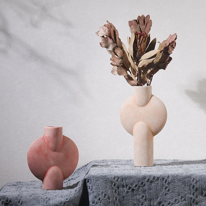 Nordic Morandi Dried Flower Vase Ceramic Modern Living Room Table Art Ornament Dining Desktop Decoration Craft Gift