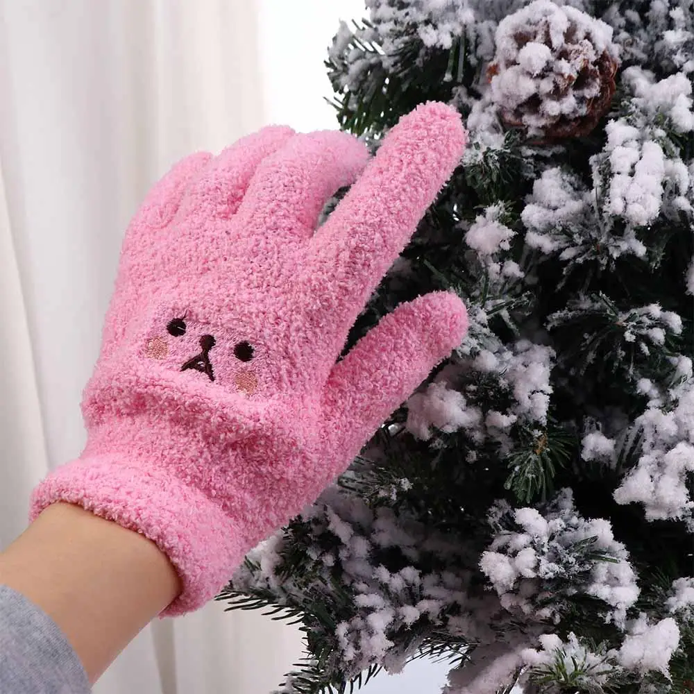 Women Simple Plus Velvet Autumn And Winter Bear Smile Touch Screen Gloves Female Gloves Wool Mittens Full finger Gloves