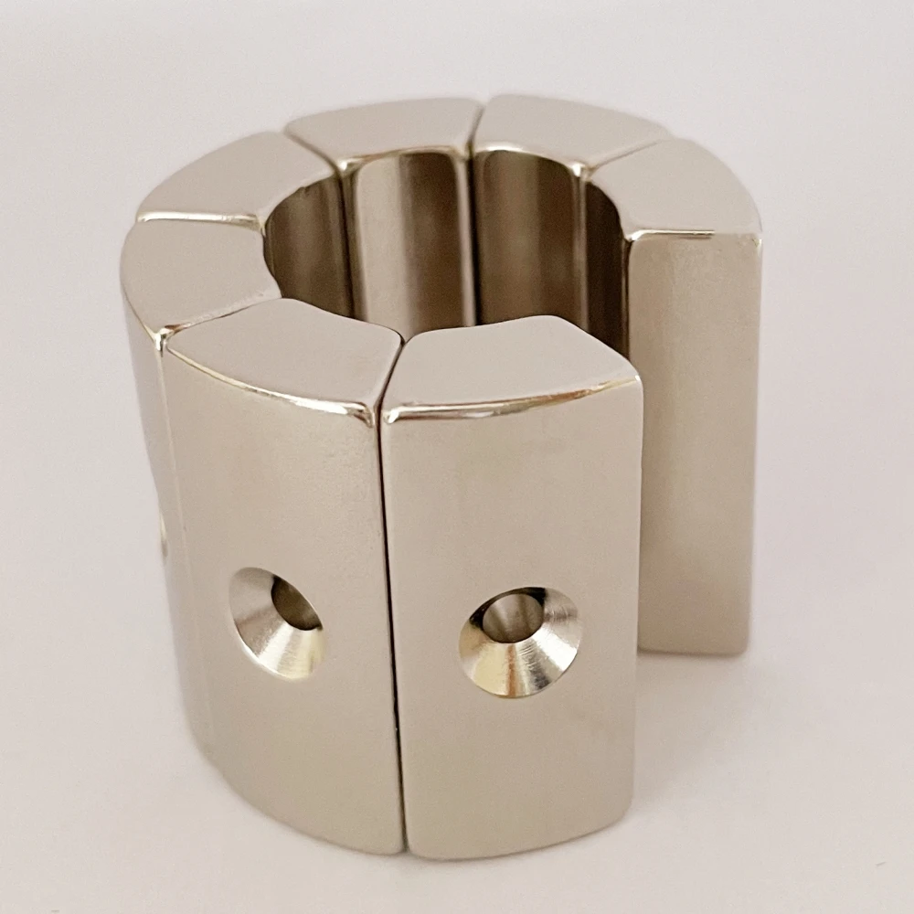 8PCS Neodymium Magnetic Arc OR17.6xIR9.9xT30mmx45Deg. With D3.2mm Countersunk Hole Strong Rare Earth Neodymium Magnetic Segment