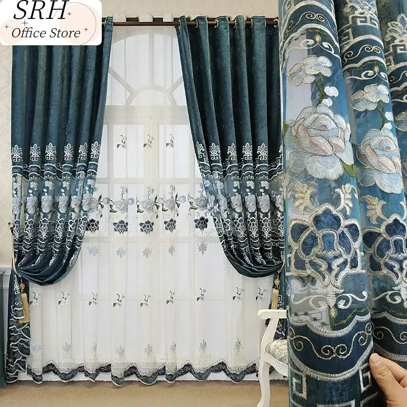 European Style Luxury Curtains for Living Dining Room Bedroom Customized Luxury Villas Hollowed Out Chenille Embroidered Decor