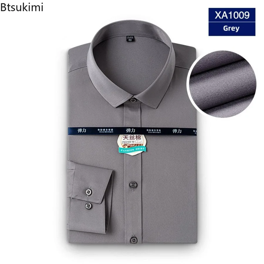 

Men's Strech Solid Dress Shirt Anti-Wrinkle Long Sleeve Plain Casual Shirts Male Regular Fit Non-iron Easy Care Work Clothes Man