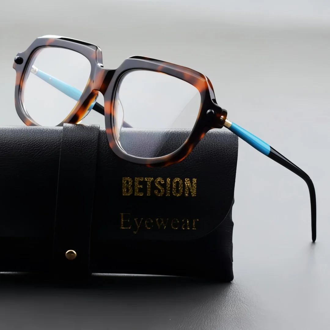 

BETSION Fashion Big Square Acetate Eyeglasses Frame Spring Hinge Men Women Trendy Full Rim Spectacles Frame Retro Eyewear #8814